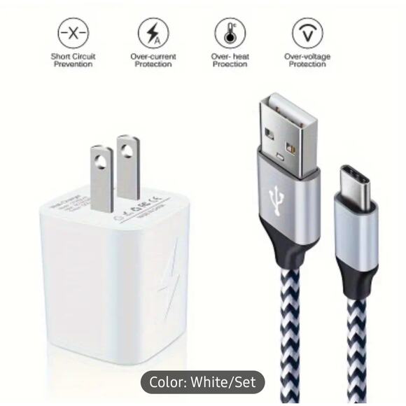 New 6' Dual Port USB Wall Charger Block Power Adapter Quick Charge Type C Cable - Picture 1 of 2